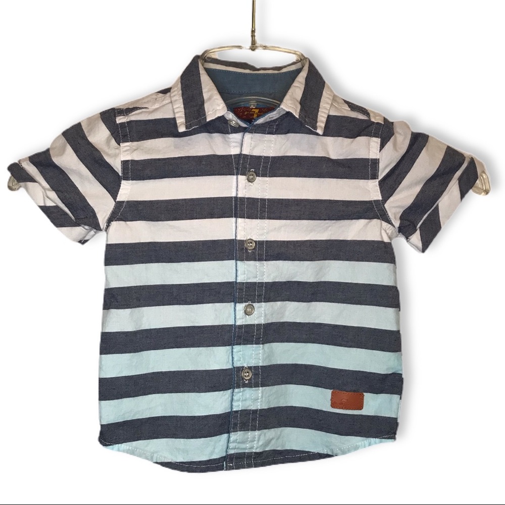 7 For All Mankind Infant Boys Dip Dye Button Up Stripe Short Sleeve Shirt